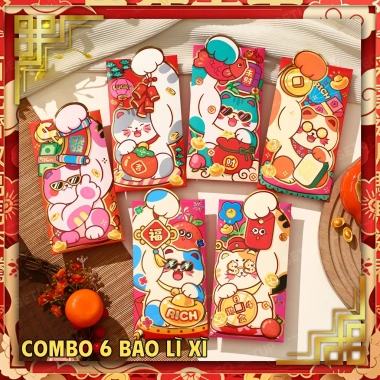 Combo Bao Lì Xì Tết Bính Ngọ 2.026 – 12 mẫu ngựa dễ thương, 6 bao/mẫu 25.000₫