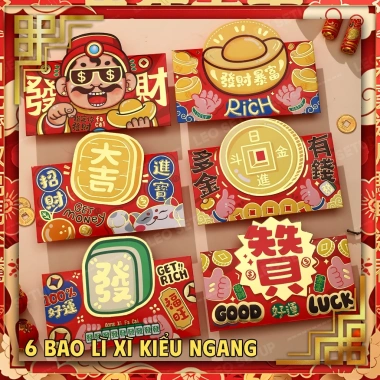 Combo Bao Lì Xì Tết Bính Ngọ 2.026 – 12 mẫu ngựa dễ thương, 6 bao/mẫu 25.000₫