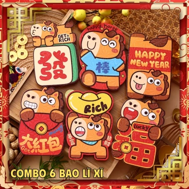 Combo Bao Lì Xì Tết Bính Ngọ 2.026 – 12 mẫu ngựa dễ thương, 6 bao/mẫu 25.000₫