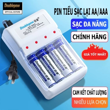 Combo Bộ sạc Doublepow B02 + 4 pin AA/AAA 3.000/1.200/900/800mAh - Giá chỉ 77.000đ