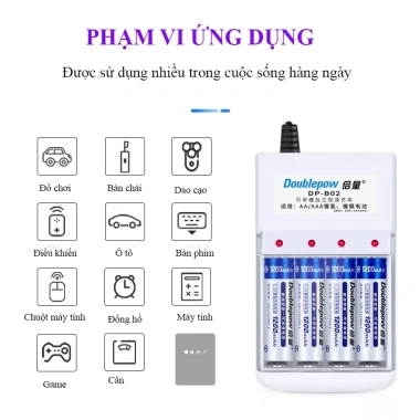 Combo Bộ sạc Doublepow B02 + 4 pin AA/AAA 3.000/1.200/900/800mAh - Giá chỉ 77.000đ 3 Combo Bộ sạc Doublepow B02 + 4 pin AA/AAA 3.000/1.200/900/800mAh - Giá chỉ 77.000đ 3