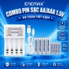 Combo Bộ Sạc Nhanh ENEMAX 1.5V Tự Ngắt +4 Pin AA 4.600mAh +4 Pin 2.600mAh - Pin Sạc Tái Dụng, Mic Karaoke