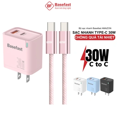 Combo bộ sạc nhanh Type C 30W Basefast công nghệ Gan an toàn cho Phone 15/16/17, Samsung, Xiaomi - Giá chỉ 260.000₫