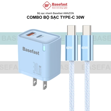 Combo bộ sạc nhanh Type C 30W Basefast công nghệ Gan an toàn cho Phone 15/16/17, Samsung, Xiaomi - Giá chỉ 260.000₫