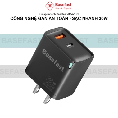 Combo bộ sạc nhanh Type C 30W Basefast công nghệ Gan an toàn cho Phone 15/16/17, Samsung, Xiaomi - Giá chỉ 260.000₫