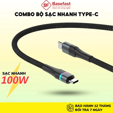 Combo bộ sạc nhanh Type‑C 65W Basefast PD65W + dây dù 100W cho iPhone, Samsung, máy tính bảng – Giá chỉ 555.000₫