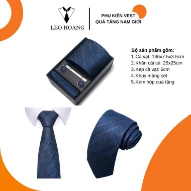 Combo Cà Vạt Nam 5 Món Họa Tiết Sọc Leo Hoang – Lụa, Khăn, Kẹp, Măng Sét, Hộp Quà Tặng Giá Ưu Đãi 249k