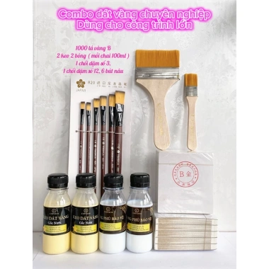 Combo Dát Vàng 500 Lá A Bản Chuyên Nghiệp + Keo 60ml & Phủ Bóng - Tiết Kiệm