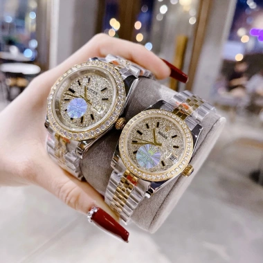 Combo đồng hồ đôi dây kim loại chống nước R0lex nam 40mm nữ 32mm vỏ thép - Thời trang, giá ưu đãi 1.65tr