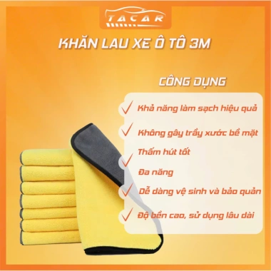 Combo khăn lau xe 3M Tacar - Đánh bóng, không trầy, giá ưu đãi 35.000₫ 2