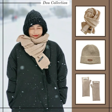 Combo Khăn Len Cashmere Quàng Cổ, Găng Tay, Mũ Len Unisex Nâu – Quà Tặng Happy New Year 2.026
