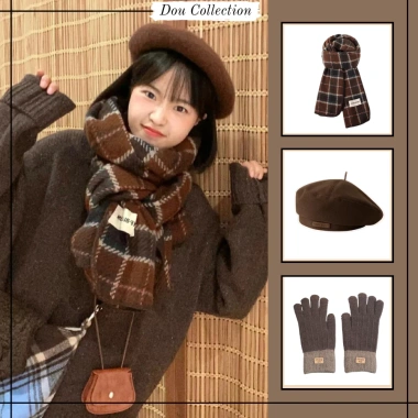 Combo Khăn Len Cashmere Quàng Cổ, Găng Tay, Mũ Len Unisex Nâu – Quà Tặng Happy New Year 2.026