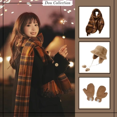 Combo Khăn Len Cashmere Quàng Cổ, Găng Tay, Mũ Len Unisex Nâu – Quà Tặng Happy New Year 2.026