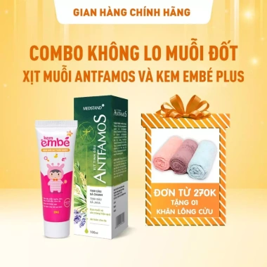 Combo không lo muỗi: Xịt Antfamos + Kem EmBé – dịu sưng ngứa, ngừa thâm sẹo – 183.700đ
