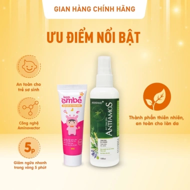 Combo không lo muỗi: Xịt Antfamos + Kem EmBé – dịu sưng ngứa, ngừa thâm sẹo – 183.700đ