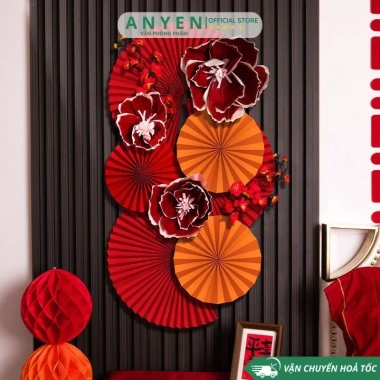 Combo phụ kiện trang trí Tết Nguyên Đán 2.026 Bình ngọ, Quạt hoa, backdrop - chỉ 75.000đ
