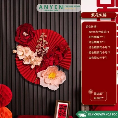 Combo phụ kiện trang trí Tết Nguyên Đán 2.026 Bình ngọ, Quạt hoa, backdrop - chỉ 75.000đ