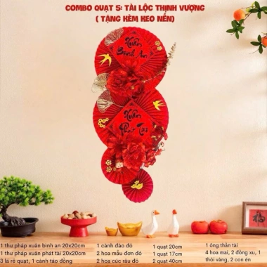 Combo Quạt Giấy Tết 2.026 - Set Quạt, Chữ Hoa, Vải Nhung Đỏ Trắng Trang Nhà Cửa Xuân 6 Combo Quạt Giấy Tết 2.026 - Set Quạt, Chữ Hoa, Vải Nhung Đỏ Trắng Trang Nhà Cửa Xuân 6