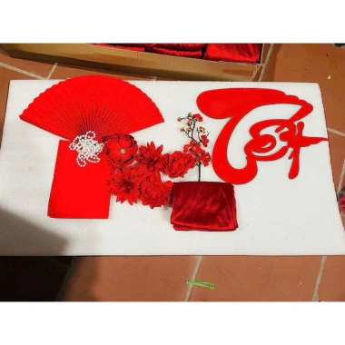 Combo Quạt Giấy Tết 2.026 - Set Quạt, Chữ Hoa, Vải Nhung Đỏ Trắng Trang Nhà Cửa Xuân