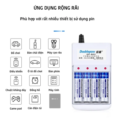 Combo sạc đa năng Doublepow DP-B02 + 4 pin AA 1.200mAh - Giá 30.000₫