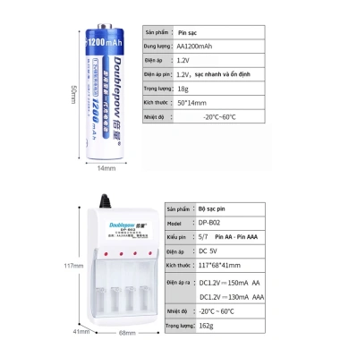Combo sạc đa năng Doublepow DP-B02 + 4 pin AA 1.200mAh - Giá 30.000₫ 8 Combo sạc đa năng Doublepow DP-B02 + 4 pin AA 1.200mAh - Giá 30.000₫ 8
