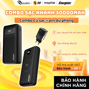 Combo sạc nhanh Energizer 30.000mAh không dây đa cổng và Củ sạc 50W Mili - Giá ưu đãi 1,07tr - Hàng chính hãng