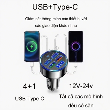 Combo sạc ô tô 6 cổng 4USB+2Type-C sạc nhanh PD, chịu nhiệt, tiết kiệm năng lượng - Giá chỉ 43.989₫