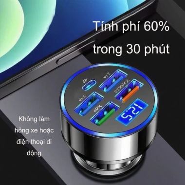 Combo sạc ô tô 6 cổng 4USB+2Type-C sạc nhanh PD, chịu nhiệt, tiết kiệm năng lượng - Giá chỉ 43.989₫