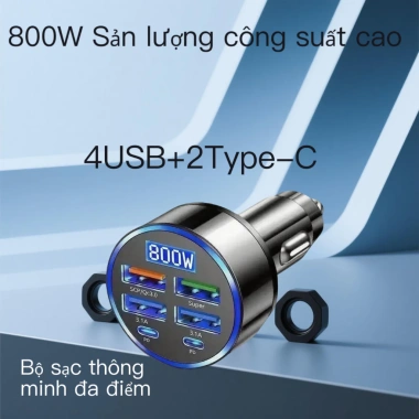 Combo sạc ô tô 6 cổng 4USB+2Type-C sạc nhanh PD, chịu nhiệt, tiết kiệm năng lượng - Giá chỉ 43.989₫