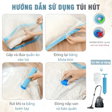 Combo túi hút chân không đựng quần áo, chăn gối - Tiết kiệm không gian, bảo quản 8