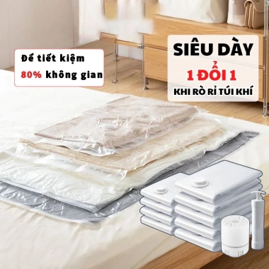 Combo Túi Hút Chân Không + Máy Bơm Điện - Đựng Quần Áo, Chăn Gối, PA‑PE Dày, Tái Dùng