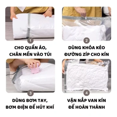 Combo Túi Hút Chân Không + Máy Bơm Điện - Đựng Quần Áo, Chăn Gối, PA‑PE Dày, Tái Dùng 8 Combo Túi Hút Chân Không + Máy Bơm Điện - Đựng Quần Áo, Chăn Gối, PA‑PE Dày, Tái Dùng 8