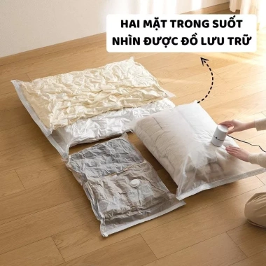 Combo Túi Hút Chân Không + Máy Bơm Điện - Đựng Quần Áo, Chăn Gối, PA‑PE Dày, Tái Dùng
