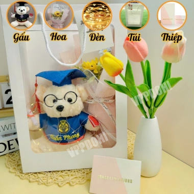 Combo túi quà gấu bông tốt nghiệp in tên logo sang trọng giá chỉ 149.000đ