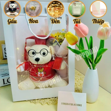 Combo túi quà gấu bông tốt nghiệp in tên logo sang trọng giá chỉ 149.000đ