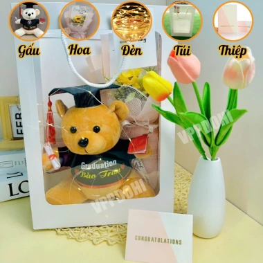 Combo túi quà gấu bông tốt nghiệp in tên logo sang trọng giá chỉ 149.000đ