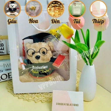 Combo túi quà gấu bông tốt nghiệp in tên logo sang trọng giá chỉ 149.000đ