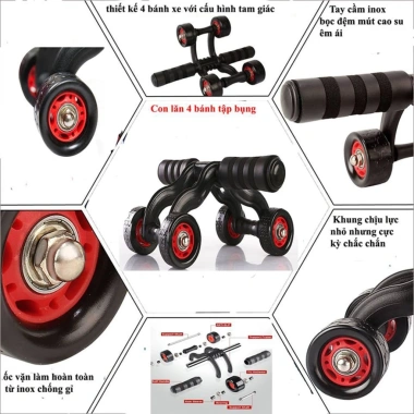 Con Lăn Tập Bụng 4 Bánh Yoga Tặng Thảm Tập Lăn 4 Bánh Giảm Mỡ Bụng Tại Nhà