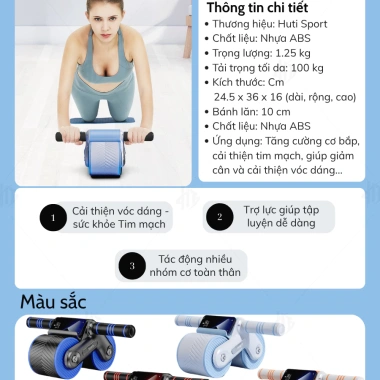 Con Lăn Tập Bụng HUTI SPORT 2 Bánh Đa Năng Giảm Mỡ Tập Gym Tại Nhà Giá 299.000 VNĐ