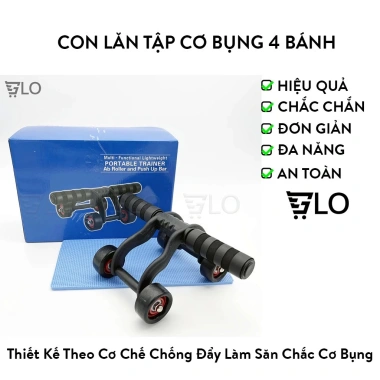 Con Lăn Tập Cơ Bụng 4 Bánh AB Roller và Push Up Bar - Kèm Thảm Lót Gối, Giá 115.500đ