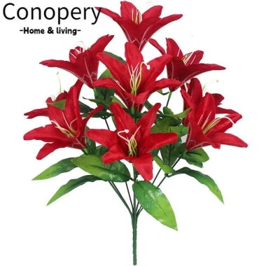 Conopery Hoa huệ nhân tạo 10 đầu - Bó hoa cô dâu đa màu, nhựa tinh tế, trang trí tiệc cưới tại nhà