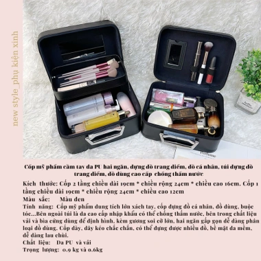 Cốp mỹ phẩm cầm tay da PU cao cấp 2 ngăn chống thấm nước, đựng đồ trang điểm - 237.750₫ 3