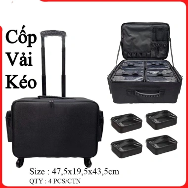 Cốp vải kéo 48cm đựng đồ makeup chuyên nghiệp, vali tay cao cấp kèm 4 ngăn chia túi - Giảm tới 820k