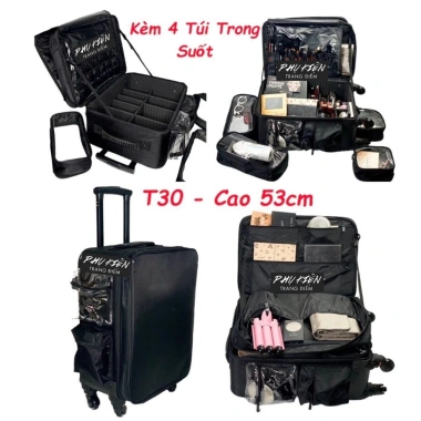 Cốp Vải Kéo 53CM Đồ Trang Điểm - 4 Túi Trong Suốt, BH 12 Tháng, Xe Máy T30