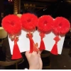 Cột tóc bông xù tròn đỏ gắn chuông, thỏ, tua rua, nơ - Set 2 chiếc PK251 giảm giá 38.5k cho Tết Năm Mới 5