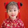 Cột tóc bông xù tròn đỏ gắn chuông, thỏ, tua rua, nơ - Set 2 chiếc PK251 giảm giá 38.5k cho Tết Năm Mới 6