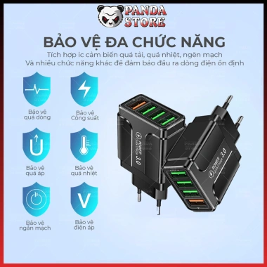 Củ sạc du lịch 4 cổng USB 3.1A tích hợp EU - Sạc đồng thời 4 thiết bị, chỉ 17.200₫