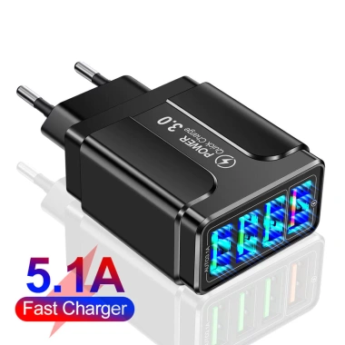 Củ sạc du lịch 4 cổng USB 3.1A tích hợp EU - Sạc đồng thời 4 thiết bị, chỉ 17.200₫