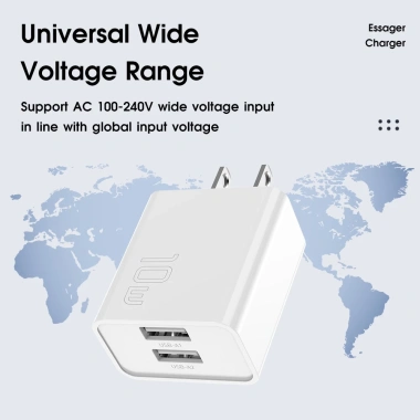 Củ sạc du lịch Essager 5V/2A USB hai cổng, sạc nhanh 10W Android & Apple, đa năng, chỉ 47.300₫