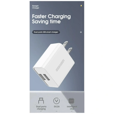 Củ sạc du lịch Essager 5V/2A USB hai cổng, sạc nhanh 10W Android & Apple, đa năng, chỉ 47.300₫
